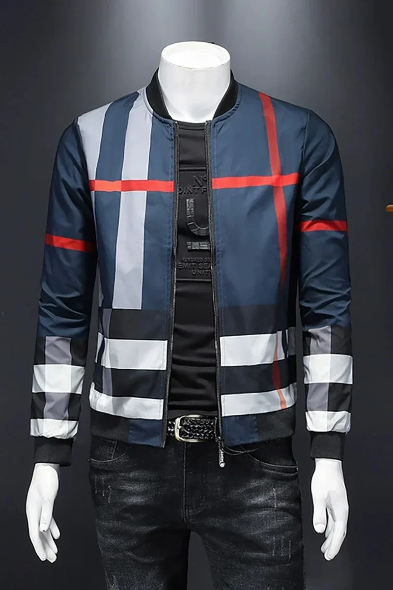 Fashion brand slim fit color matching high-quality fabric boutique men's jacket round neck baseball jacket spring new item