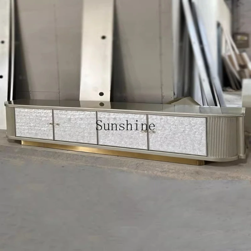 

American light luxury floor-to-ceiling TV cabinet, living room stainless steel base, narrow paint, household storage