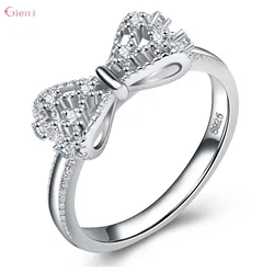 925 Sterling Silver Bowknot Nodo Dell'arco Cubic Zirconia Anelli di Strass Per Le Donne di Modo Alla Moda Da Sposa di Fidanzamento Gioielli