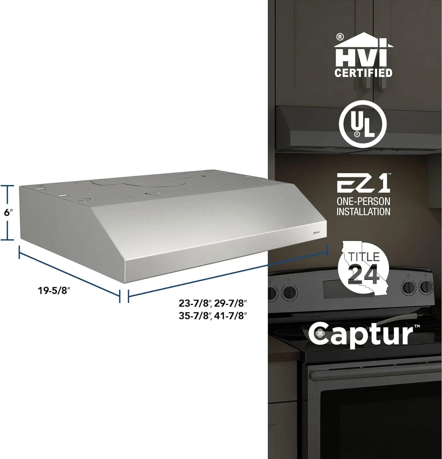 42-inch Under-Cabinet 4-Way Convertible Range Hood with 2-Speed Exhaust Fan and Light 300 Max Blower CFM Stainless Steel