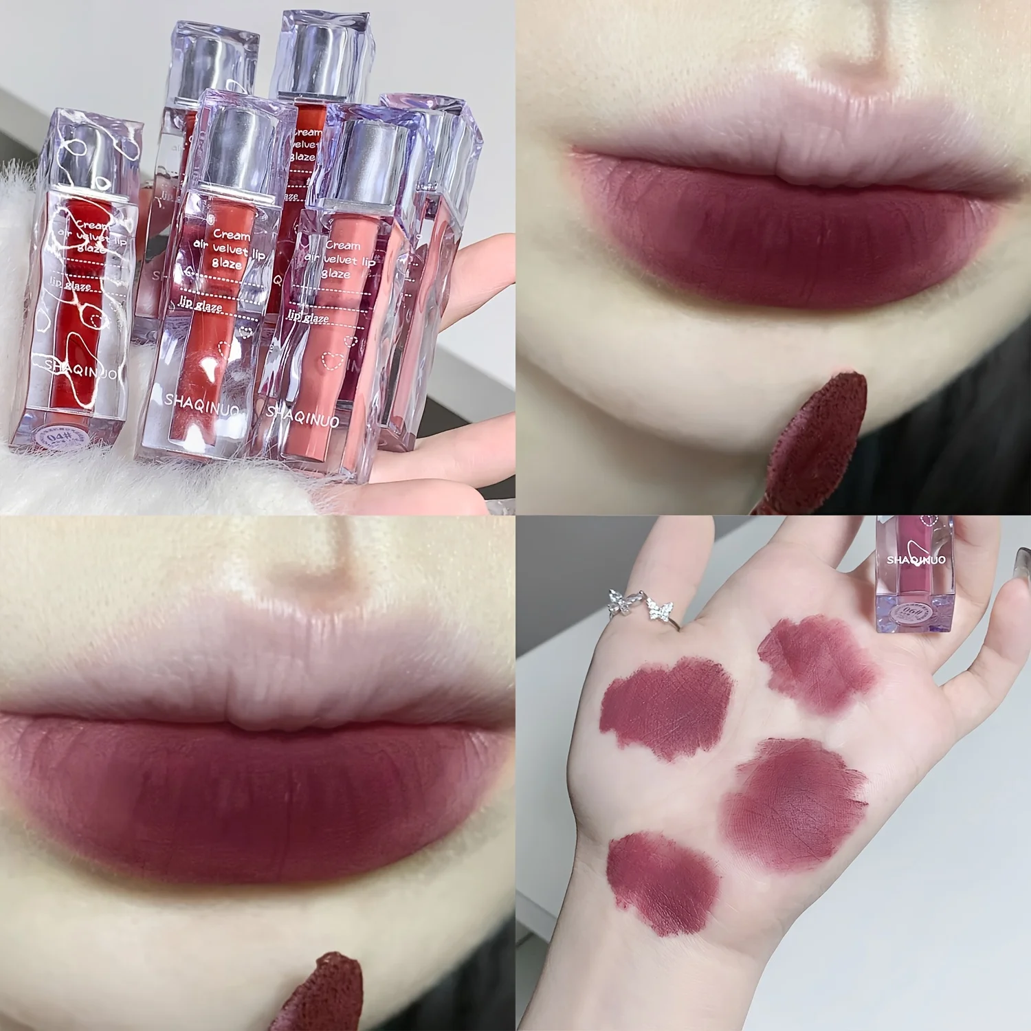 Esmalte labial de terciopelo de aire cremoso, lápiz labial mate de enfoque suave, color duradero, sin decoloración ni teñir, delicado y denso