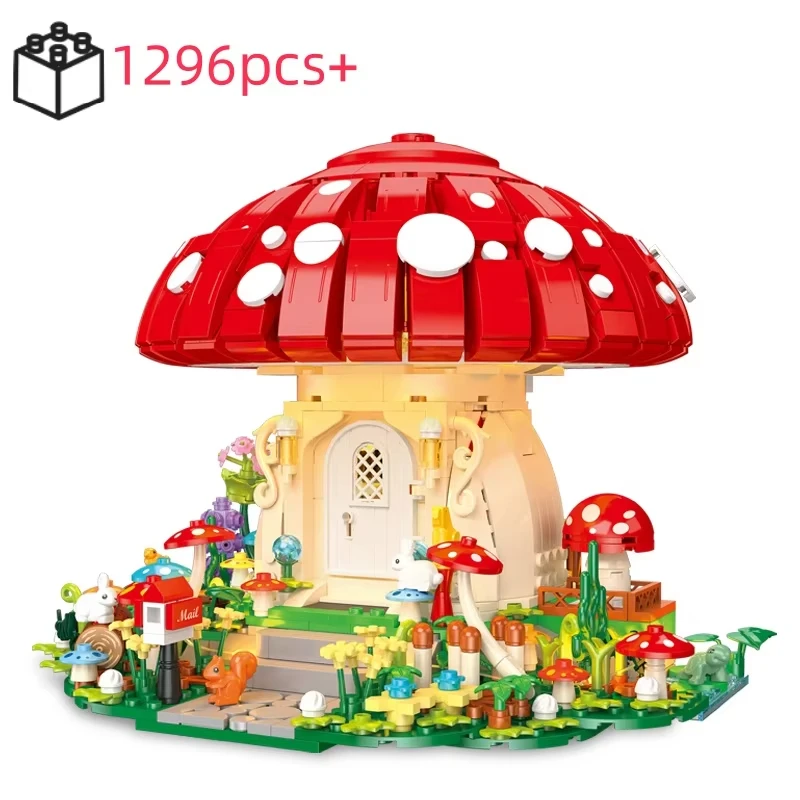 크리 에이 티브 워크샵 버섯 집 빌딩 블록-1296 Pcs STEM 세트, 어린이를위한 DIY 교육 장난감 생일 선물 ​   성인