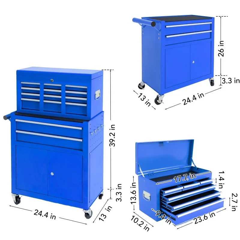 Heavy-Duty 8-Drawer Rolling Tool Chest with Wheels - Detachable, Waterproof Steel Organizer for Garage & Workshop Storage