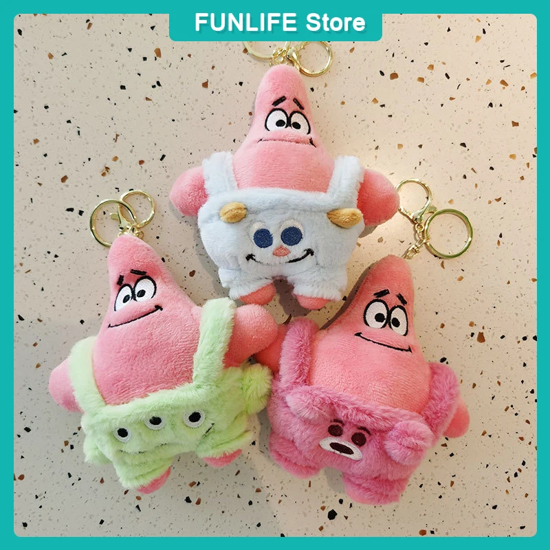 Dressing Pink Fishstar Plush Toys Patrick Star Small Monster Strawberry Bear Plush Toy Doll Handbag Keychain Pendant