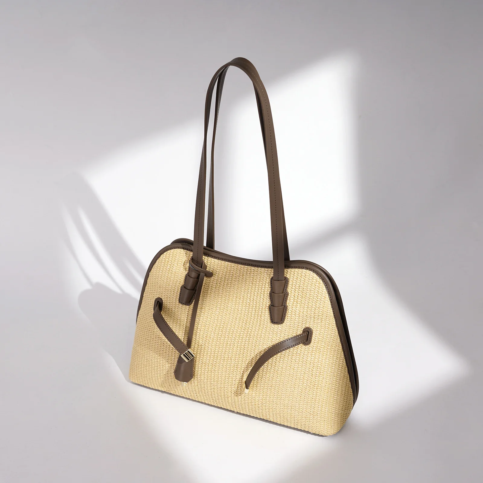 New Knitted Straw Holiday Collection Shoulder Bag Fashion Genuine Leather Colour-Blocking Large Capacity Tote Bag For Women