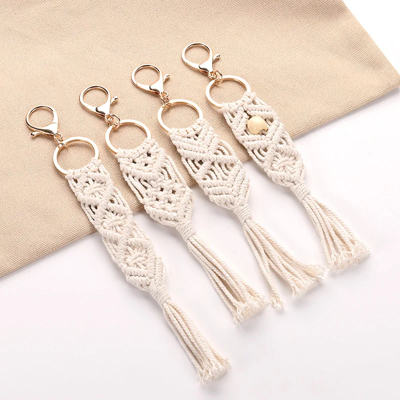 Boho Macrame Tassel Keychain For Women Hand-woven Charms Keyring Handmade Braided Pendants Key Holders Bag Accessories Gifts