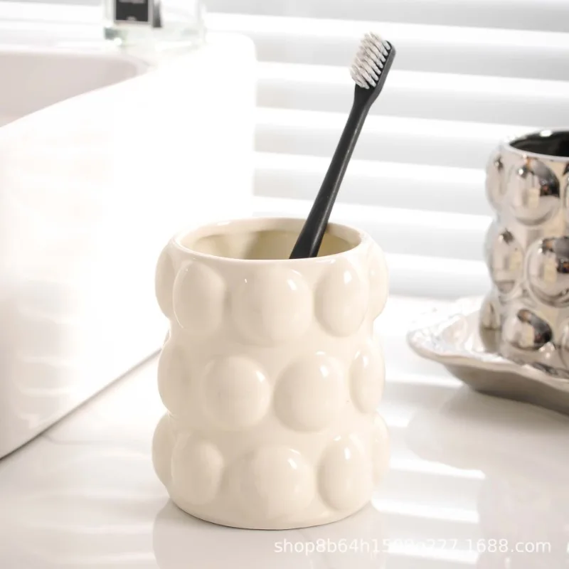 Luxury Electroplated Ceramic Mug Set Lovers Double Toothbrush Cup Gift Home Toothbrush Cartridge Cup Toilet Bathroom Accessories
