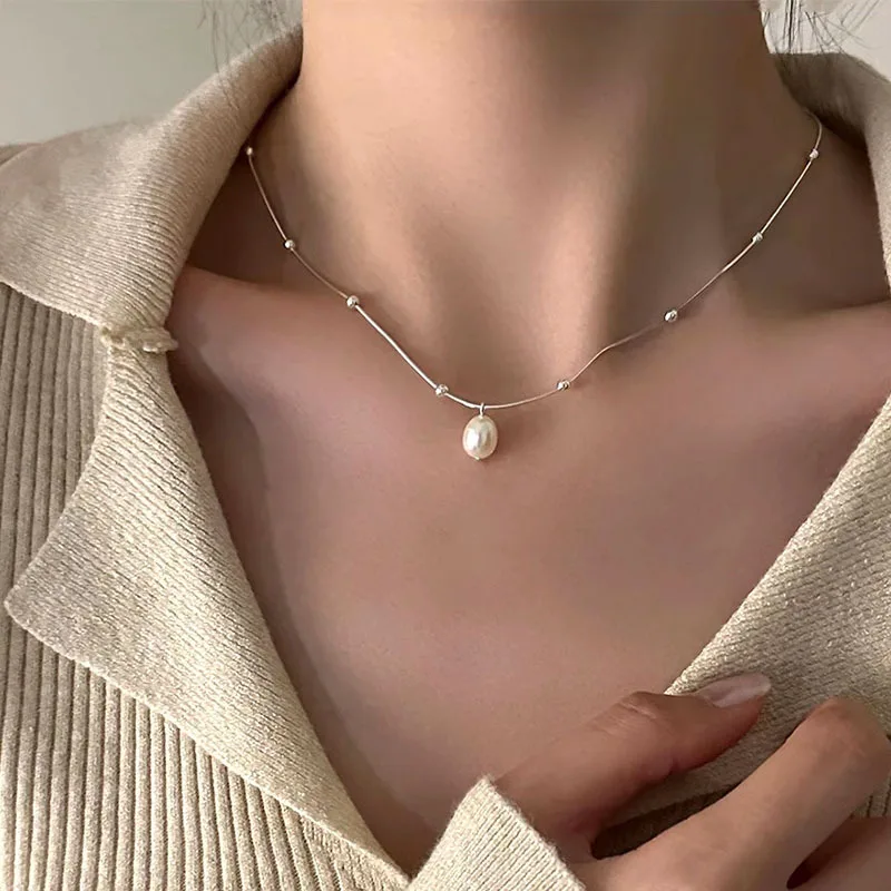 French Baroque Freshwater Pearl Pendant Necklace for Women Personalized Fashion Daily Accessories Party Jewelry Birthday Gifts