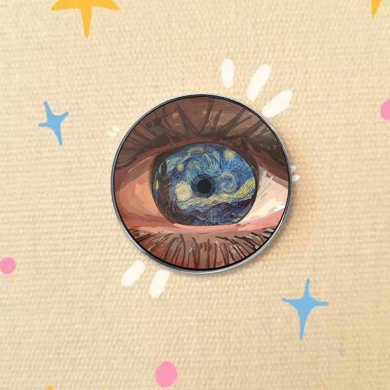 Eye Reflecting Starry Night UV Printing Badge Classic Art Inspired Pin Oil Painting Clothing Decor Brooch For Art Lovers