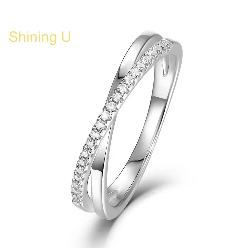 

Shining U S925 Silver D Color Moissanite Crossed Ring for Women Fine Jewelry Anniversary
