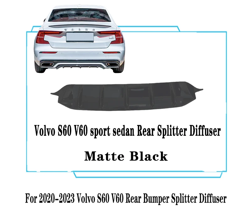 Voor 2020--2023 Volvo S60 V60 Voorbumper Splitter Diffuser Spoiler R ONTWERP Auto Achterhoede Cover ABS Plastic body Kit Meubi - afbeelding 1