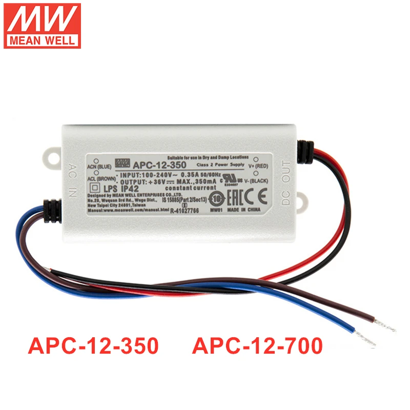 

MEAN WELL APC-12 Series 12W 350mA 700mA Constant Current Output Power Supply LED Driver APC-12-350 APC-12-700