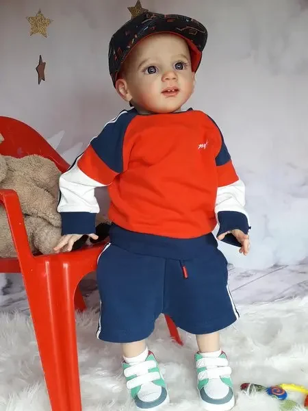 Dls puro artesanato 25 polegadas menino versão reborn bebê fritzi desenho à mão cabelo já acabado boneca presente de natal