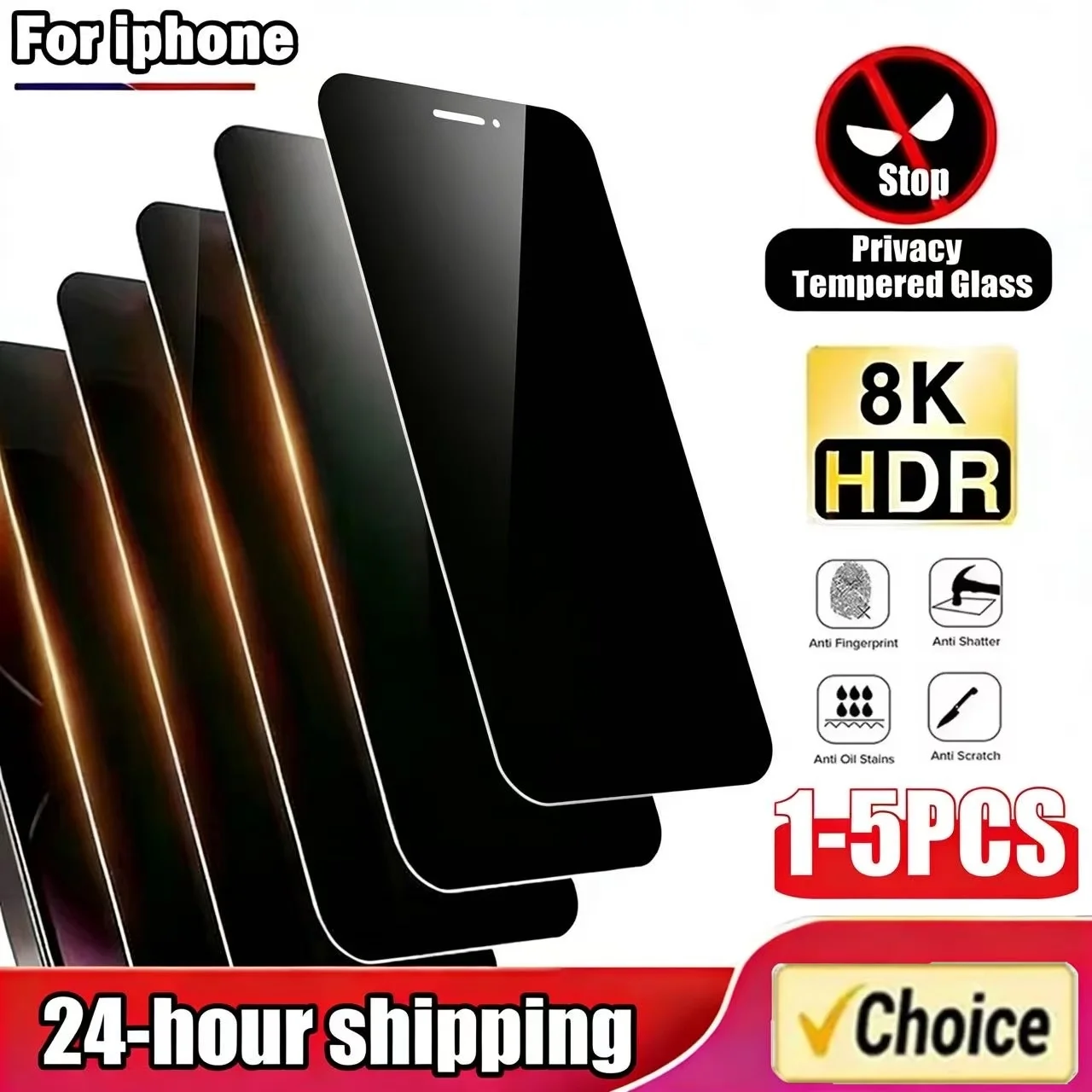 

1-5PCS Anti-spy Glass for IPhone 15 14 13 12 11 16 Pro Max Full Cover Privacy Screen Protector For iPhone 17 13 14 X Xs Glass