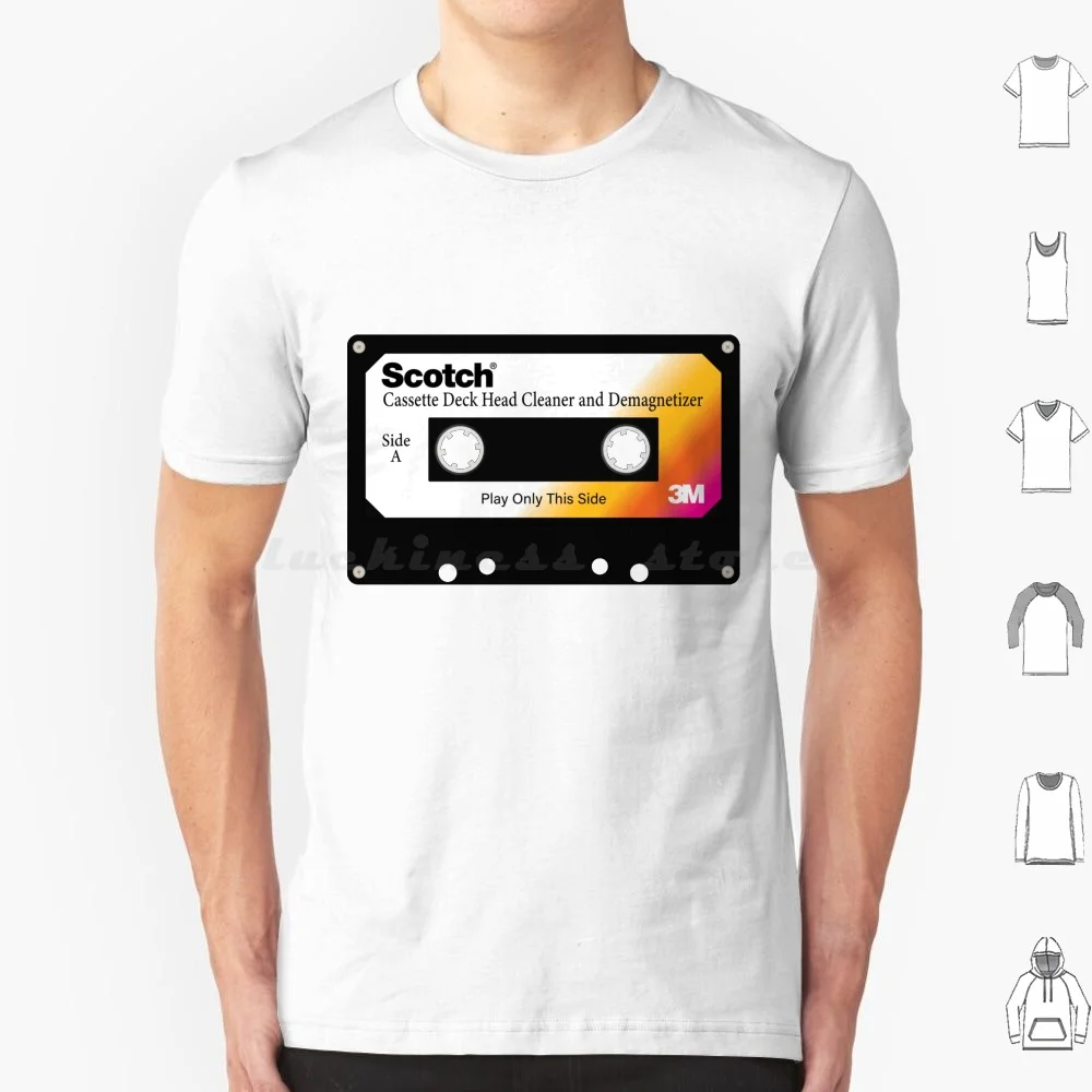 Cassette Scotch Deack Head Cleaner T Shirt Big Size 100% Cotton Cassette Retro Video Music Vaporwave Synthwave 80s 1980s Stereo