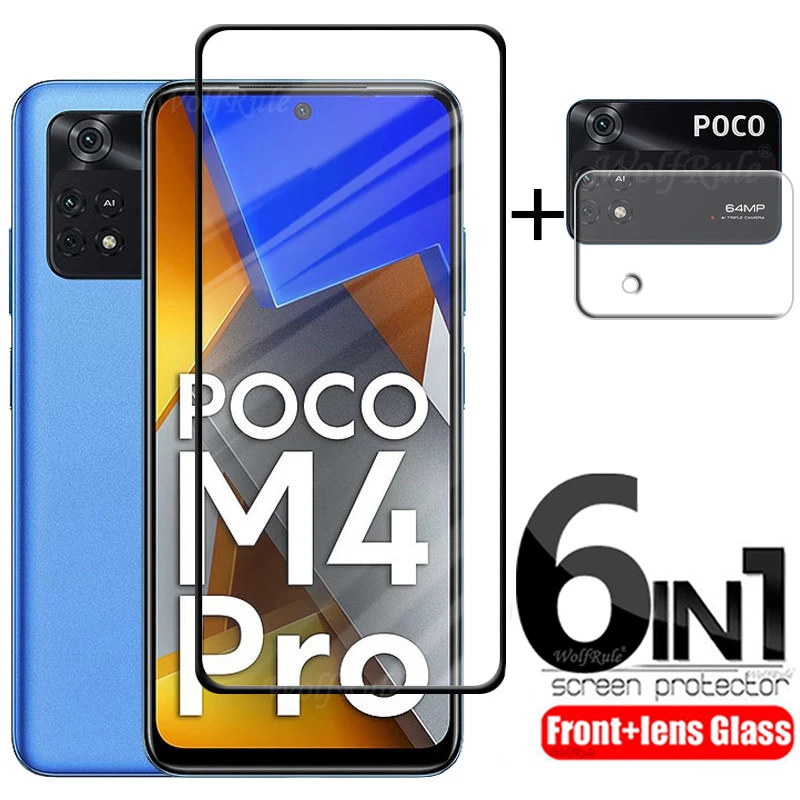 6-в-1 для Poco M4 Pro 4G СТЕКЛО для Xiaomi Poco M4 Pro закаленное стекло Полный Клей Защита экрана для Poco X4 M4 Pro стекло объектива