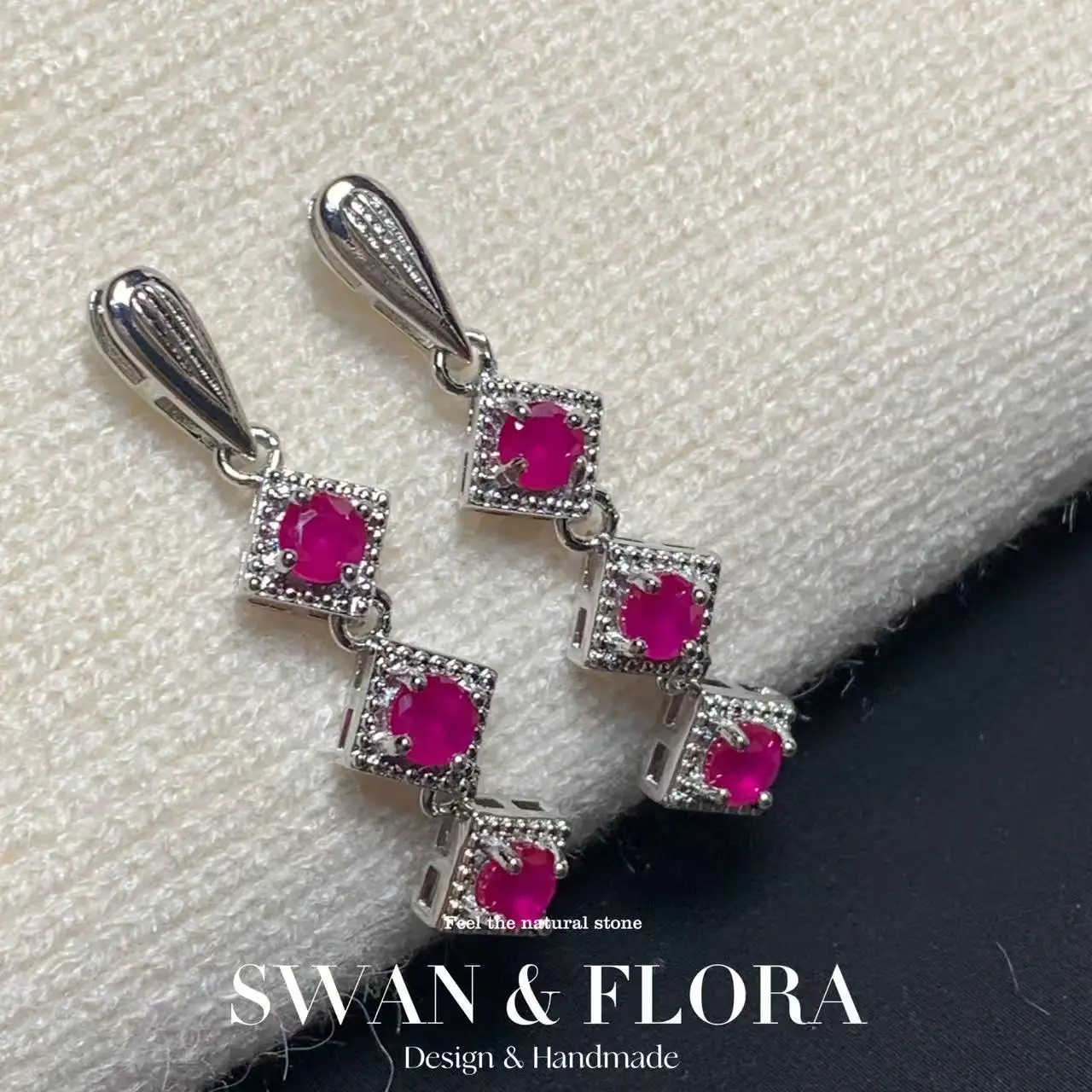 Oval Natural Ruby Earrings SILVER Stud Earring Luxury For Women Cute Gift Fine Jewelry