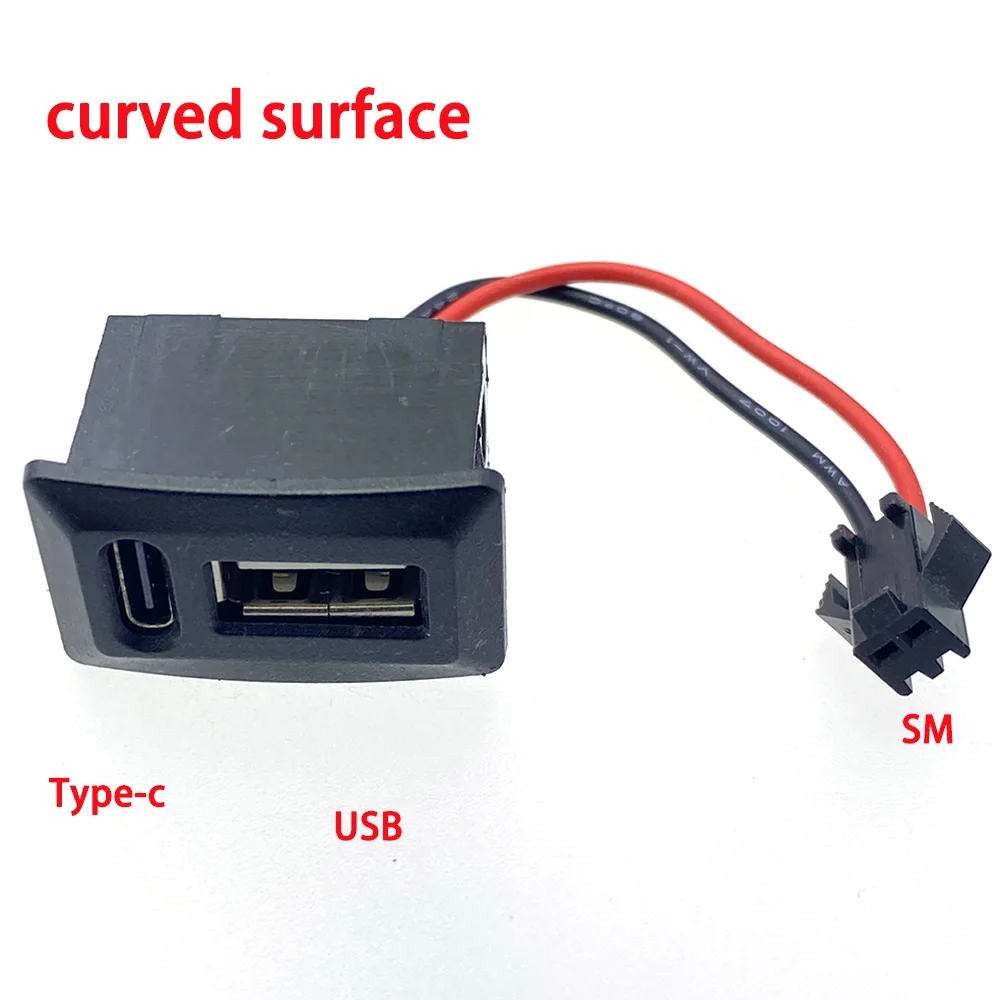 USB Female Base and Type-C Double-Layer Socket USB A Female Lamp Charging Socket Power Socket with Cable Black White ConnectorUS
