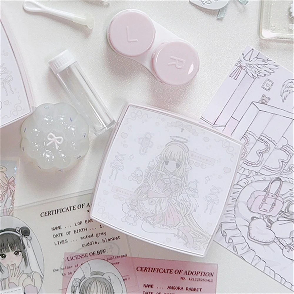 Cute Girl Angel Printed Storage Portable Contact Lens Storage Box Pink Square Home Decoration Storage Box 7.5cmx7.5cmx3.5cm