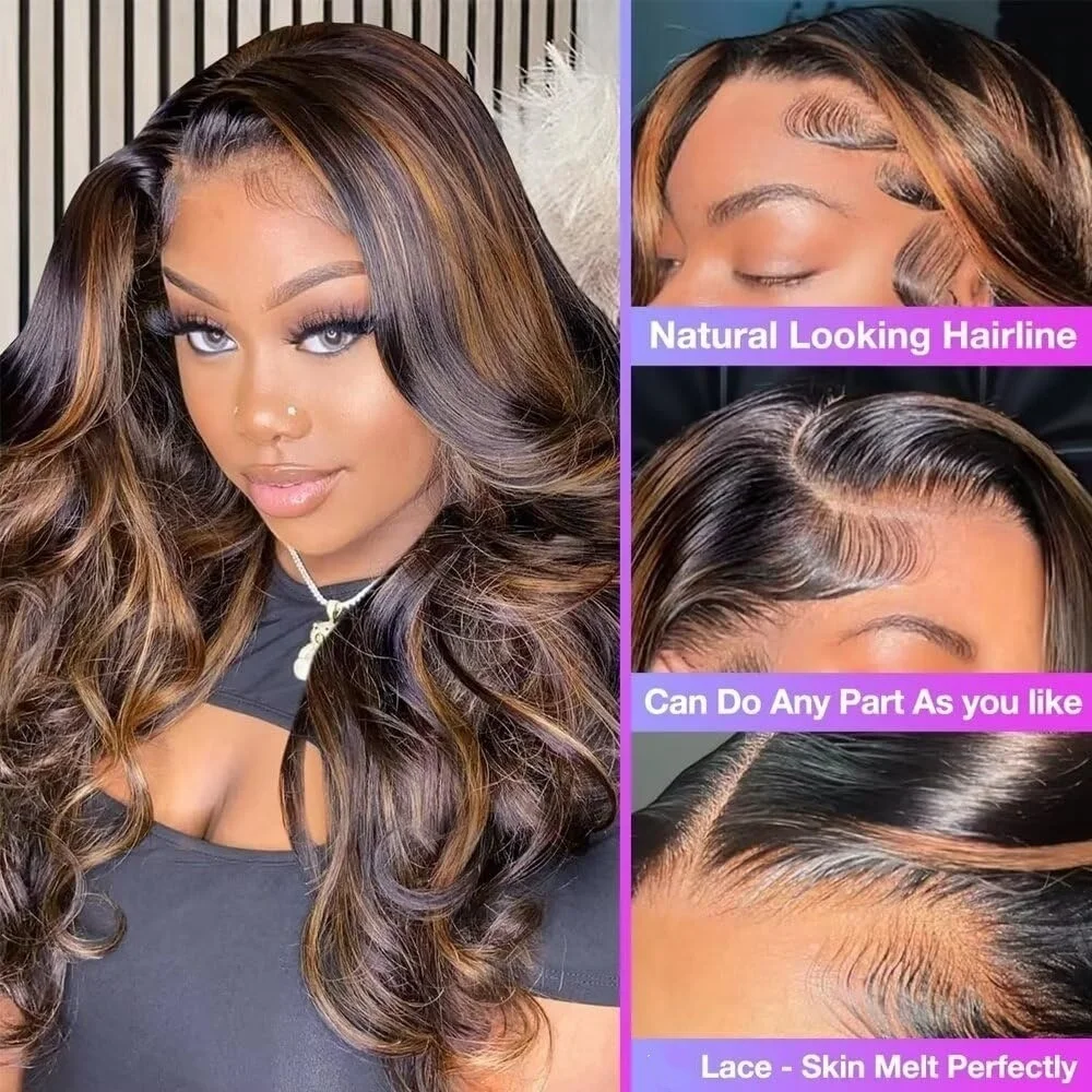 ボディウェーブ 13×6 レースフロントウィッグ 人毛 1B30 ハイライト 透明 220密度 生え際ナチュラル オンブレ レースフロントウィッグ 女性用