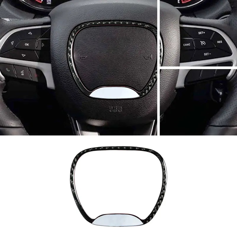 1pcs Carbon Fiber Interior Decor Car Steering Wheel Cover Sticker For Dodge Ram 1500 2500 3500  Challenger Charger Caliber