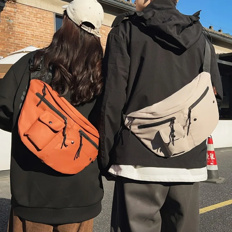 

1pcs Nylon Shoulder Bag with Multiple Zipper Pockets and Adjustable Strap