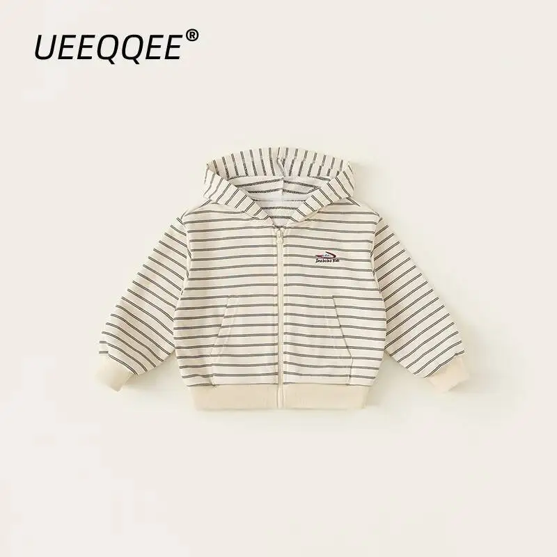 

Spring Autumn Children Hoodies 5-14Y Boys Girls Striped Pocket Hooded Sweatshirts Coats Tops Preteen Outerwear For Kids Clothing