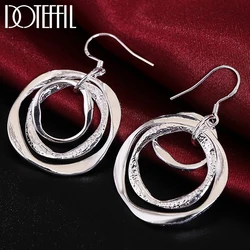 DOTEFFIL 925 Sterling Silver Three Circle Drop Earring For Women Lady Wedding Engagement Party Fashion Jewelry