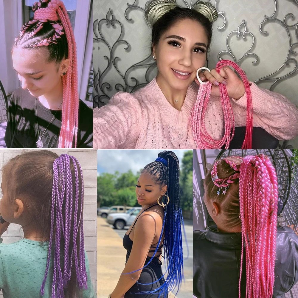 ZENYINFA Synthetic Colored Braided Ponytail Hair Extension Rainbow Color Braids Pony Tail With Elastic Band Girl's Pigtail