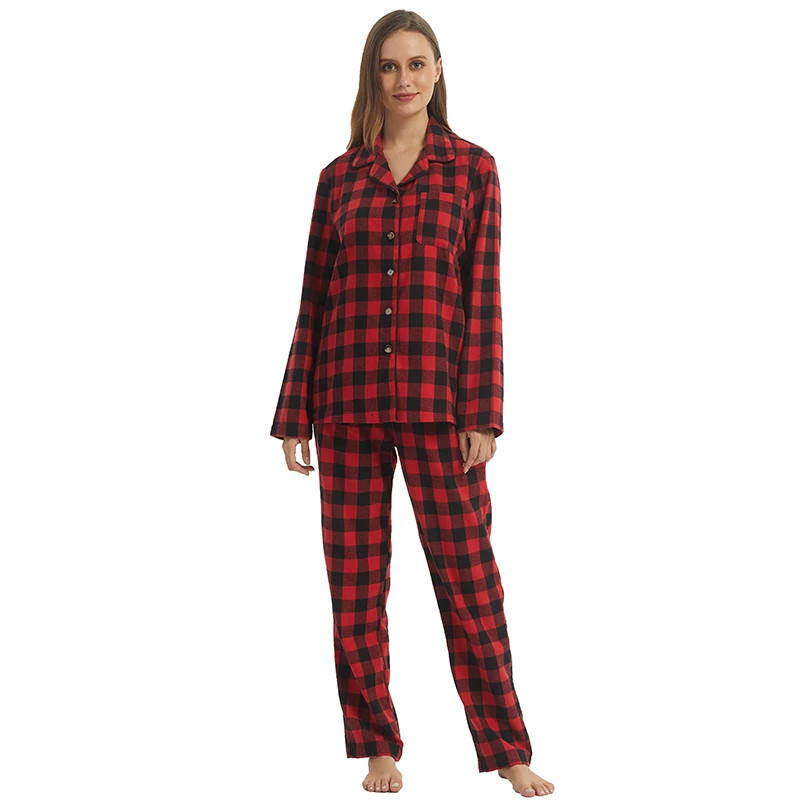 Womens Flannel Pajamas Sets Long Sleeve Pjs Sets for Women Plaid Pajama Sets Plaid Pjs Bottoms & Tops Flannel Pajama for Women