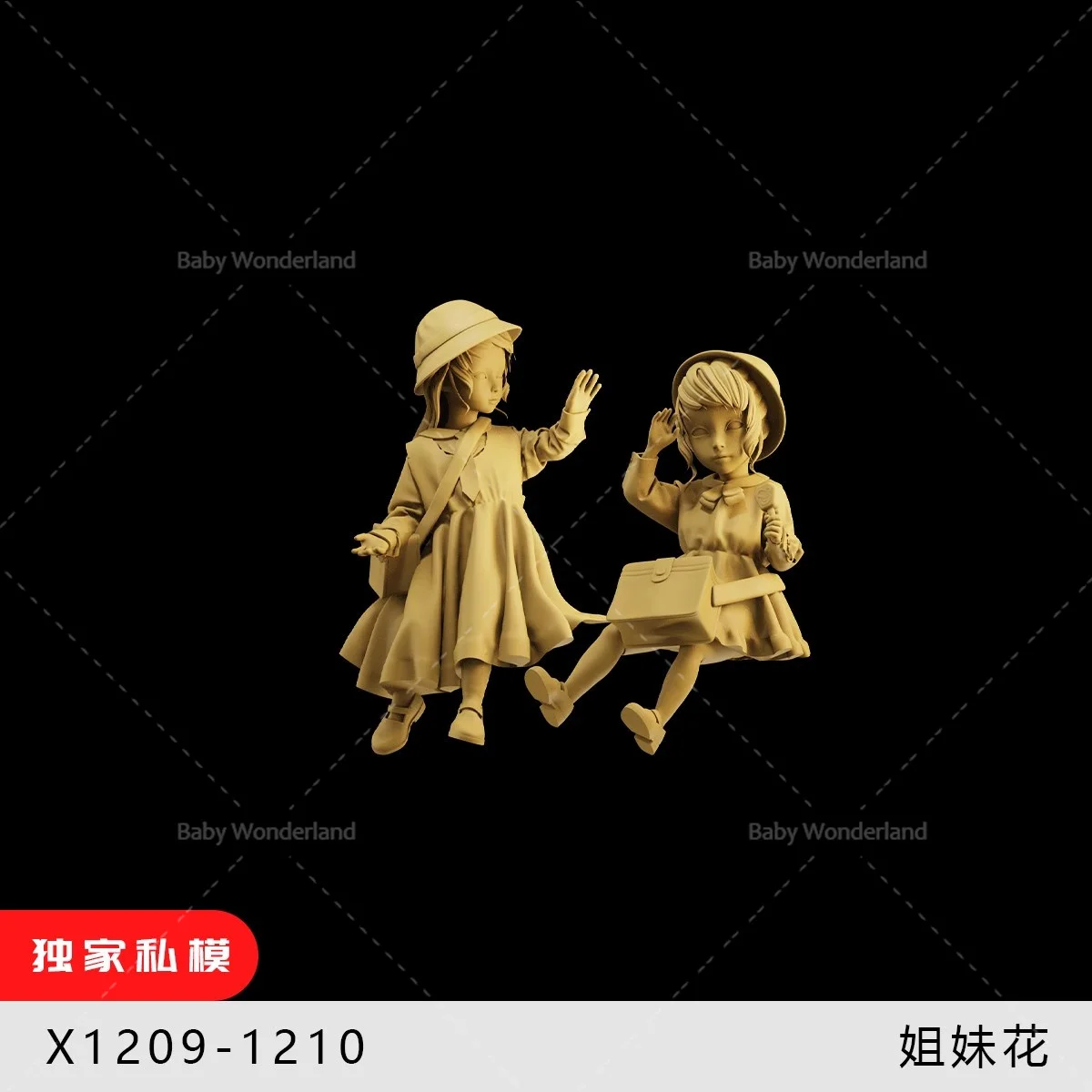 

In Stock 1/64 1/43 1/35 Two Lovely Little Girls With Hats Sisters Flowers Unpainted Model Creative Photography Scene Car Toys