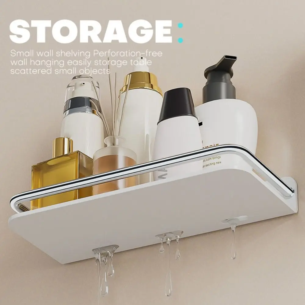 

Towel Holder Punch-free Bathroom Storage Shelf Wall Mounted No Drill Shampoo Rack Square Floating Wall Hanger Kitchen