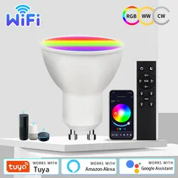 Tuya WiFi Inteligentna żarówka LED 220V 5W 7W 9W GU10 Reflektor LED z pilotem RF 2.4G Współpracuje z Alexa Geogle Home