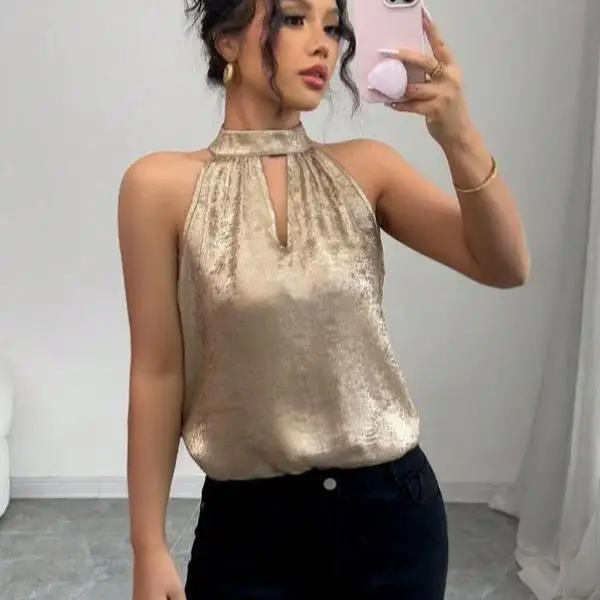 

Женская блузка из искусственной кожи с модным цветным блоком, воротником-стойкой и внутренней подкладкой для среднего возраста...