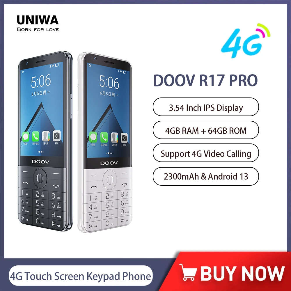 UNIWA DOOV R17 Pro Smart Touch Screen 4G Mobile Phone Whatsapp Android 13 Keypad Phones 3.54