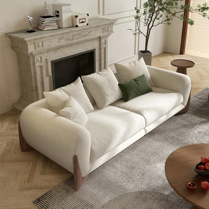 Wabi-sabi style three-person sofa, Nordic simple all-solid wood sofa, small apartment sofa, ash wood, Japanese cream style