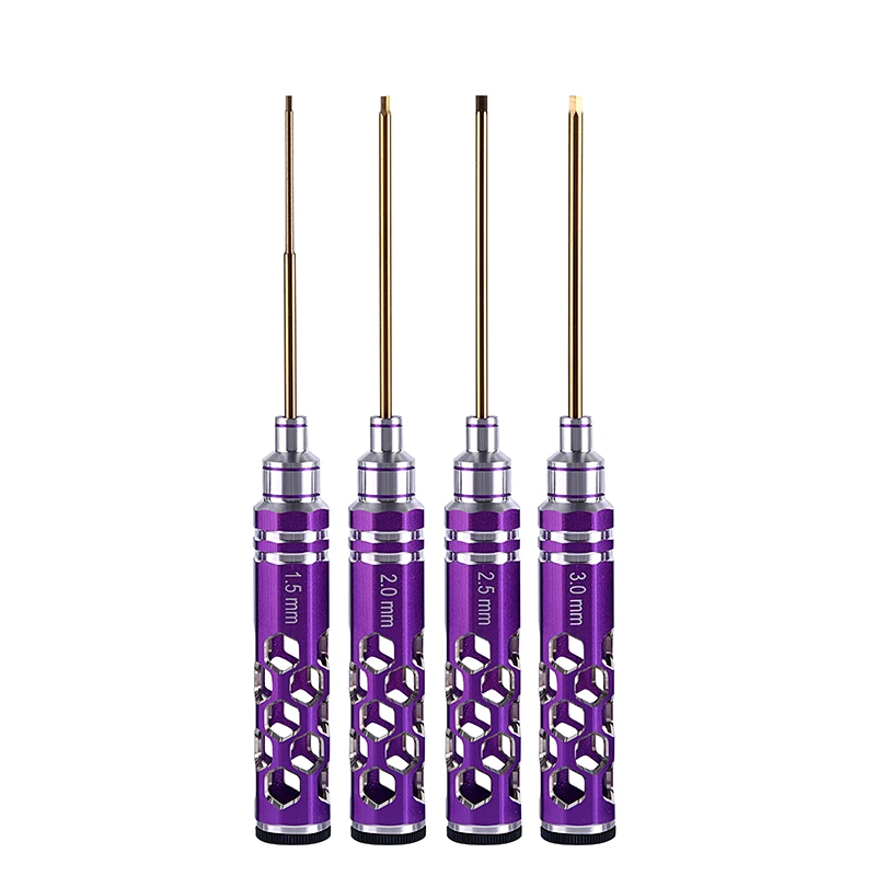 4pcs Metal Hex Screwdriver 1.5/2.0/2.5/3.0mm Set Hexagon Tool Kit Spare Parts for RC Car 1/14 Truck Boat Loader Excavator Model