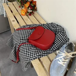 Xiuya Red Fashion Shoulder Bags for Women Vintage Solid Color Small Aesthetic Crossbody Bag All-match Simple New Female Handbag