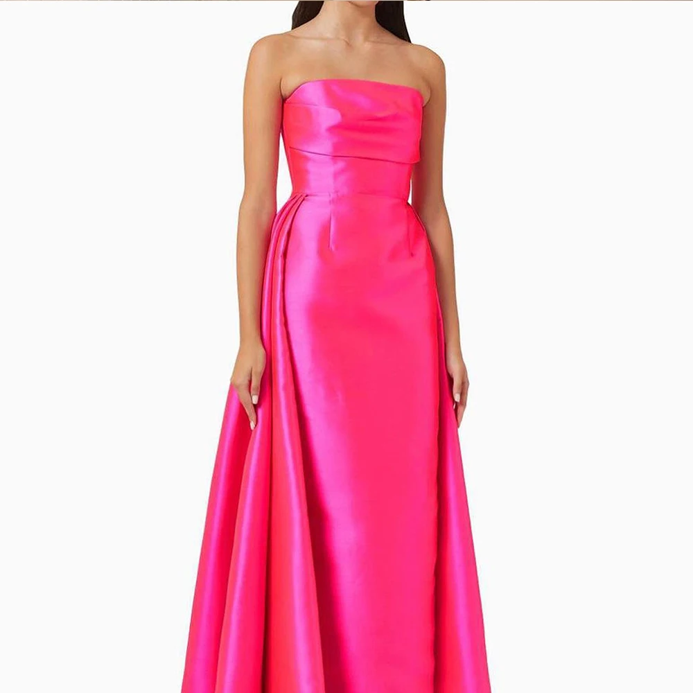 

Customized Temperament Satin Panel Train Evening Dress High Quality Strapless Straight Sleeveless Floor Length Celebrity Gowns