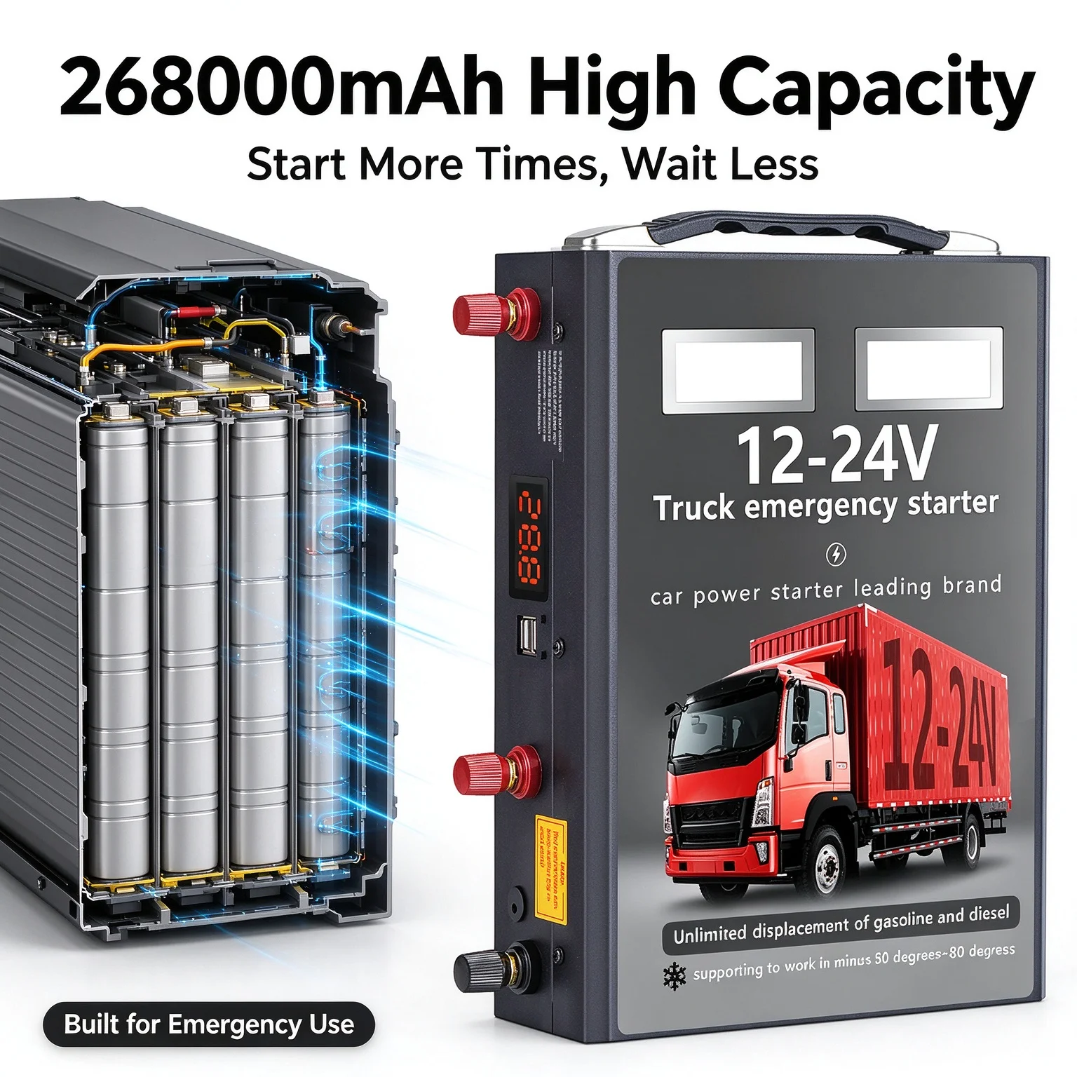 Car Jump Starter 12V/24v 268000mAh Medium Large Trucks Emergency Power Truck Strong Build Electric Recommended Staring Device