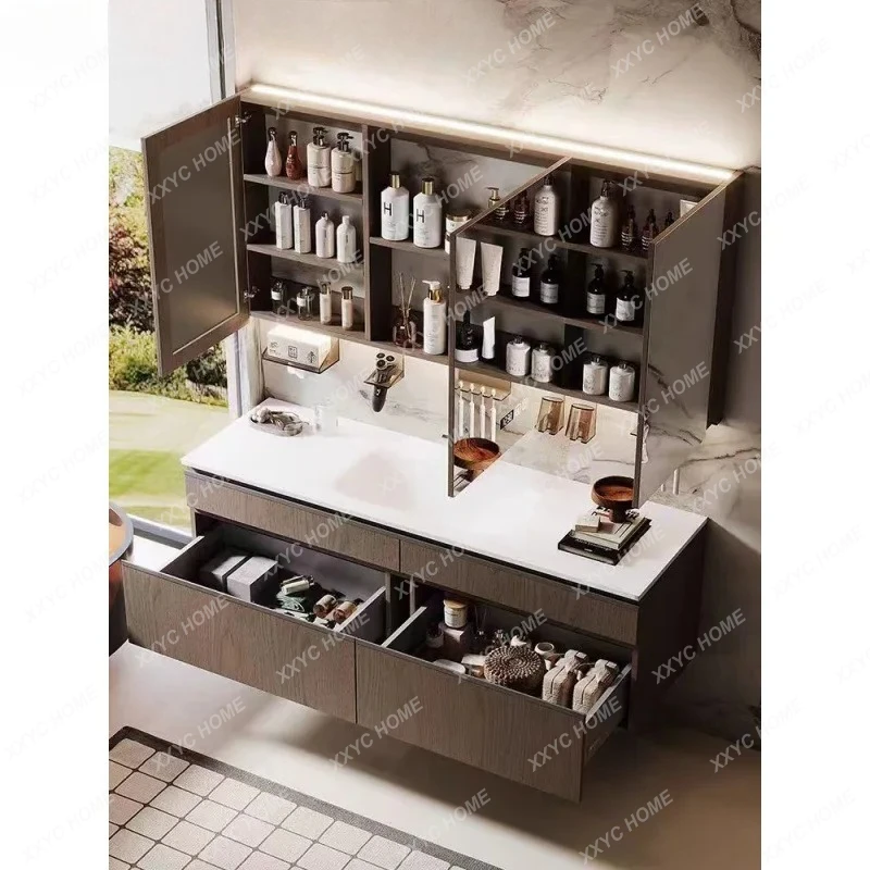 

Lbathroom cabinet combination bathroom rock slab seamless basin wash basin wash smart and simple