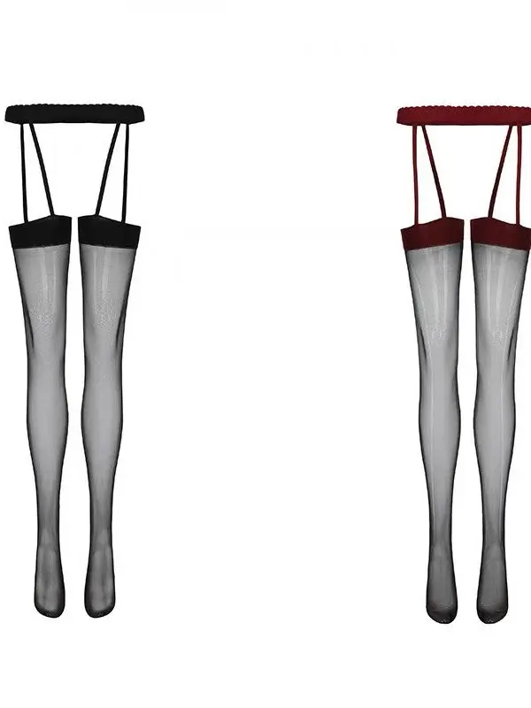 

Sexy One-Piece Ultra-Thin Stockings Red Halter Knee-High Women's Trendy Color Block Pure Desire Style Long Tube Socks