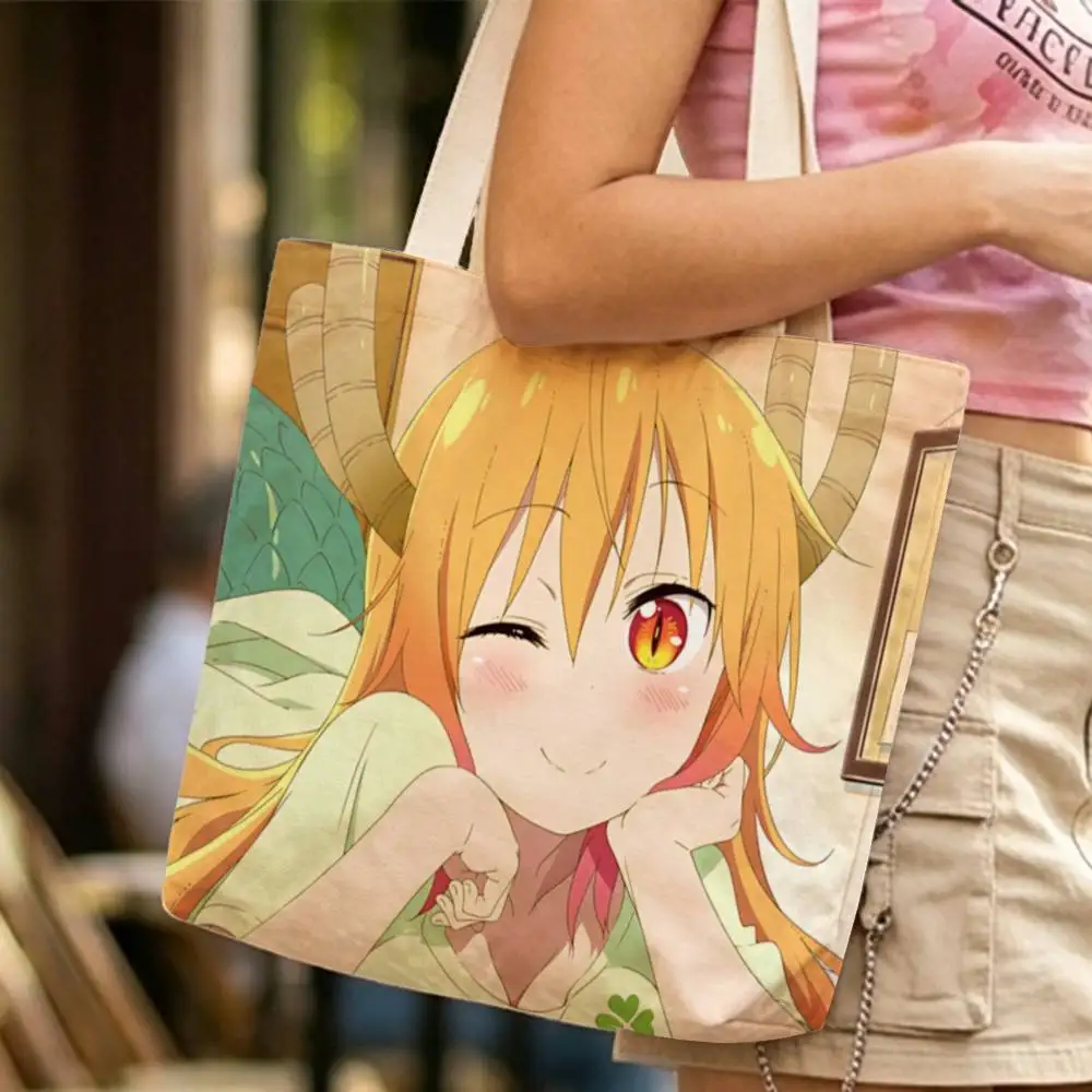 Dragon Maid T-Tohru Anime Waterproof Lined Canvas bags suitable for going to class, shopping, gifts, and commuting