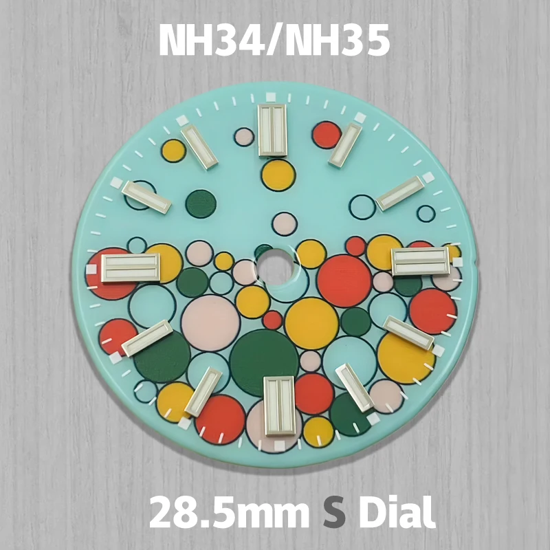 

NH35 Dial 28.5mm S Logo Enamel Color Bubble Dial Green Luminous Suitable for NH34/NH35 Movement Watch Modification Parts