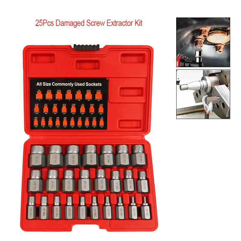 

25Pcs Damaged Screw Extractor Kit British System Chrome Molybdenum Steel Hex Bolt Stud Extractor Car Removing Tools