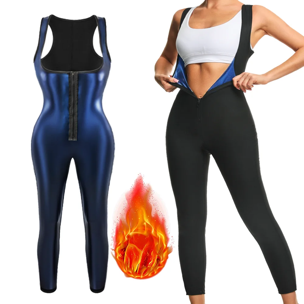 Women Hot Thermo Sauna Suits Bodysuit One Piece Jumpsuits Fitness Workout Sweat Suits Bodysuits Gym Waist Belly Trimmer Leggings