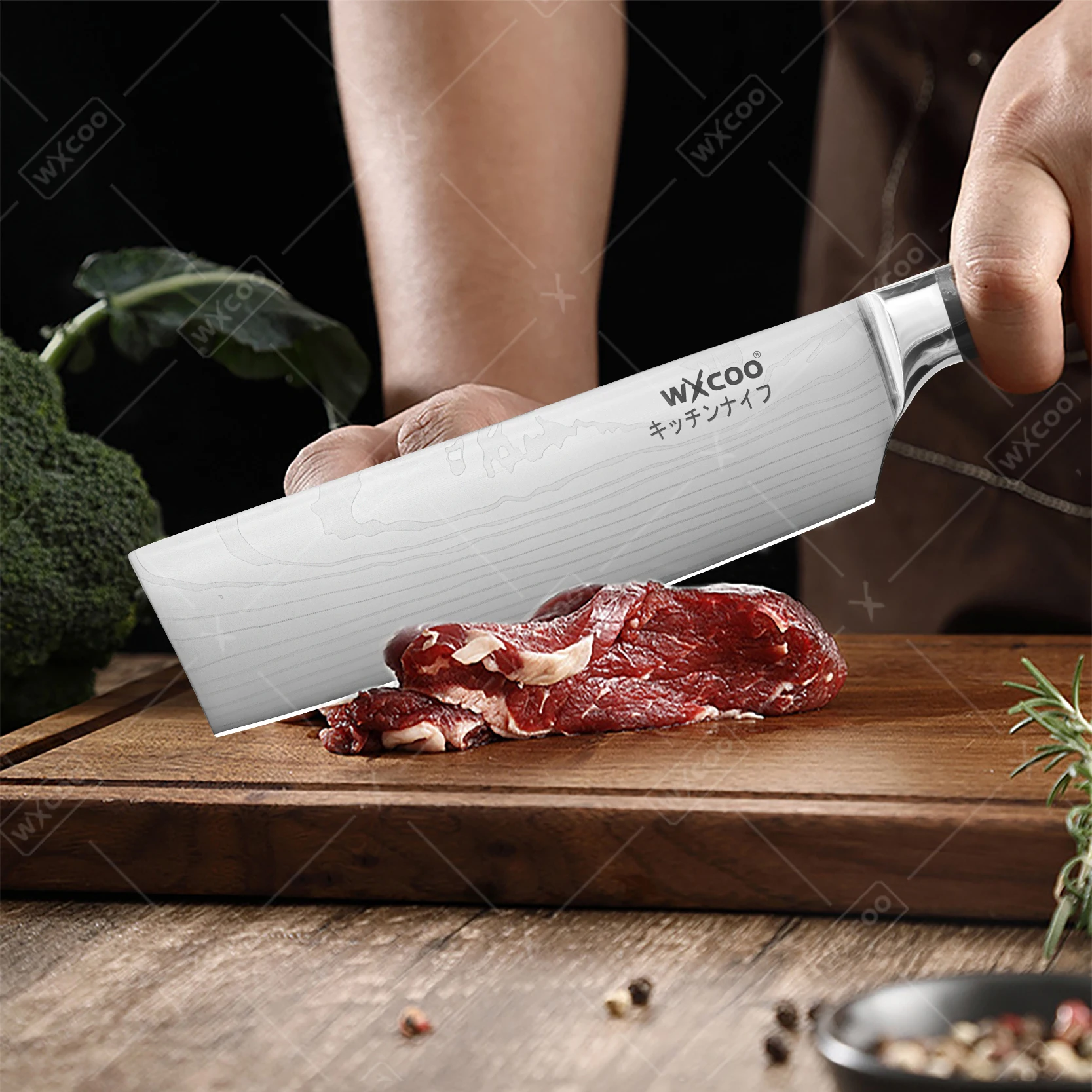 WXCOO Kitchen Knives Household Japanese Damascus Laser Santoku Knife Meat Cleaver Boning Fruit Cutter for Cooking