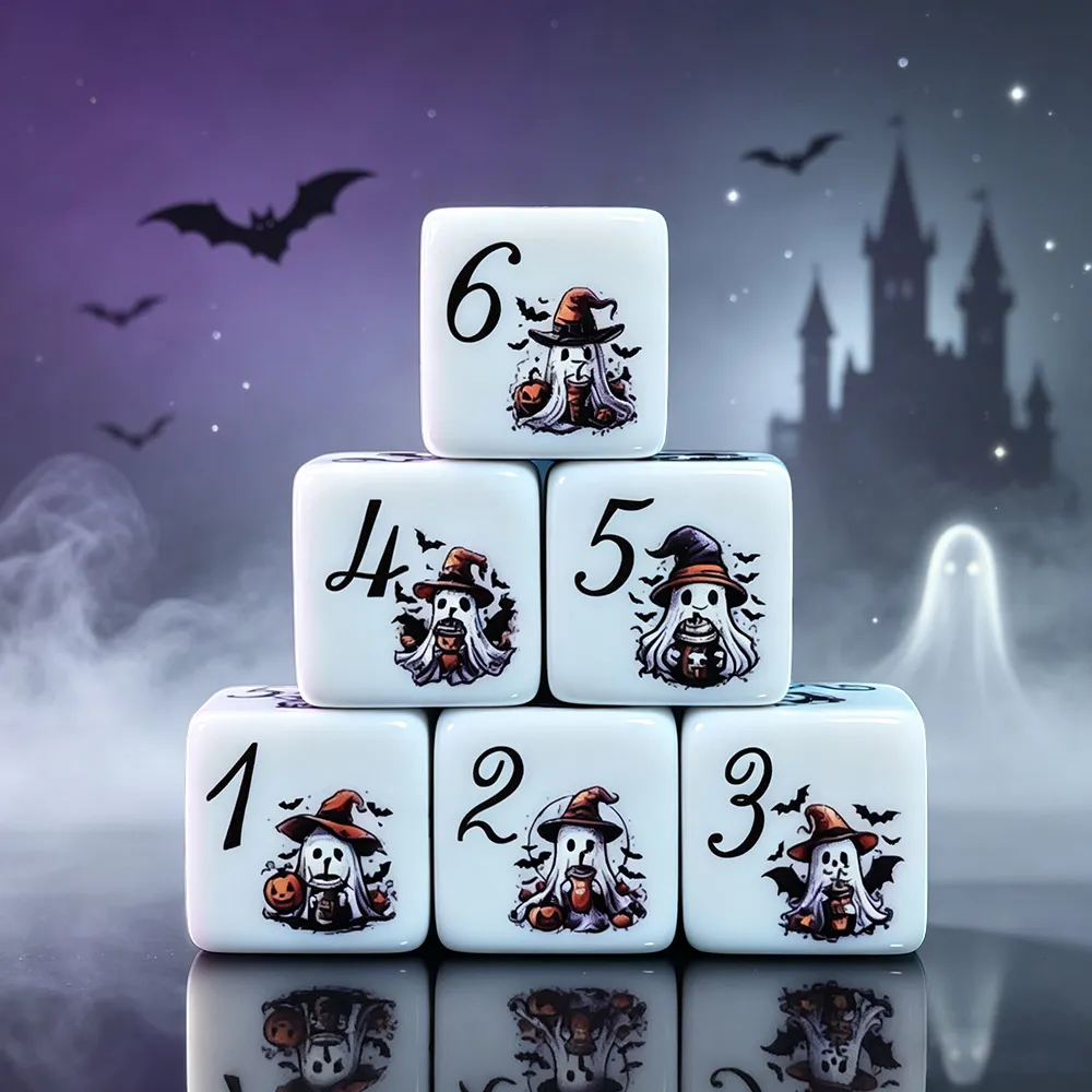 12Pcs Halloween Witch Ghost Pumpkin D6 Dice,16MM Square Acrylic 6-Sided Number Dice Tabletop Game Dice For DND RPG Gaming Dice