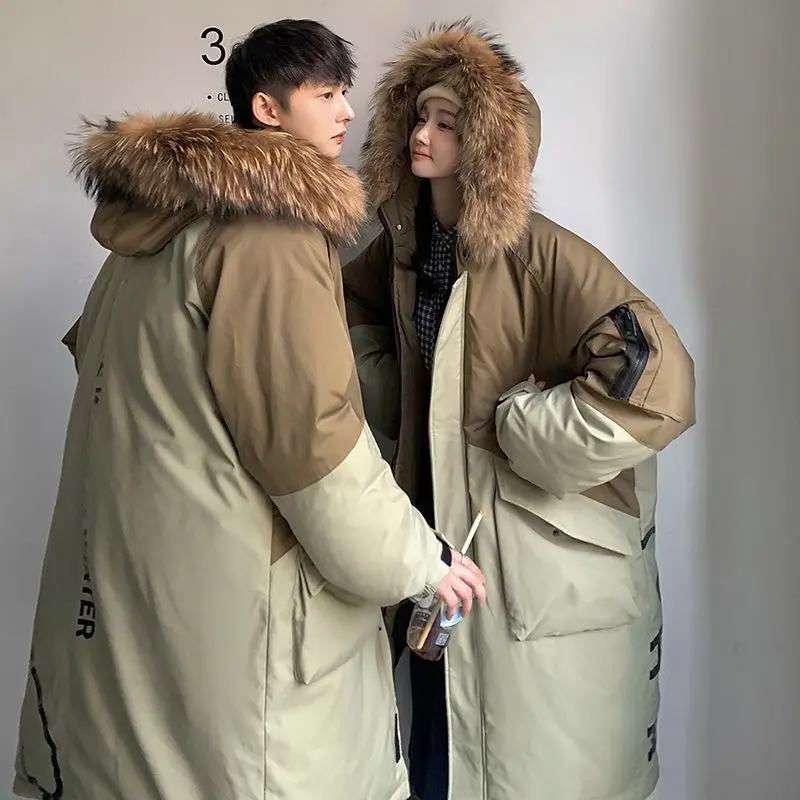 Men's Parkas Hooded Down Jacket Couple Mid-length Over-the-knee