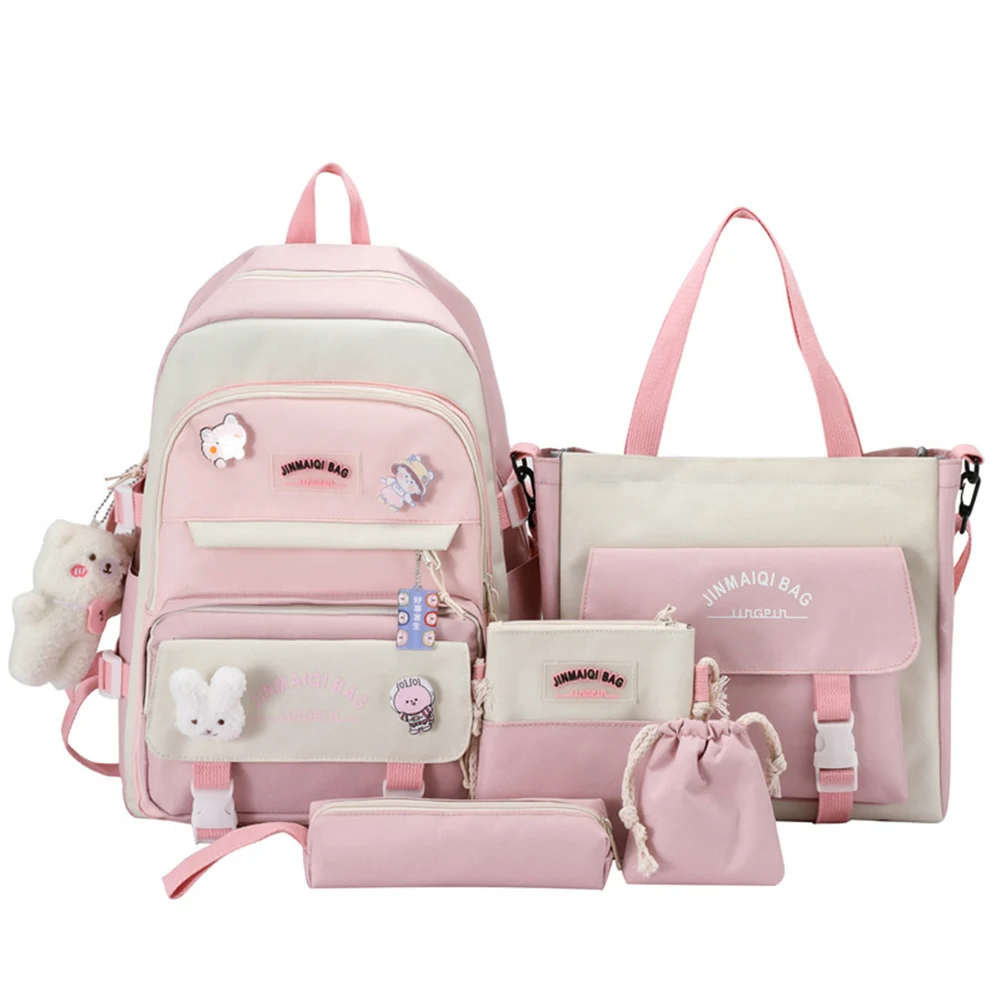 Zaino 5 pezzi Set borse per libri per studenti delle scuole superiori per ragazze adolescenti zaino da viaggio moda donna Bookbags zainetto per studenti